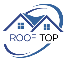 Rooftop logo, blue roofline mark
